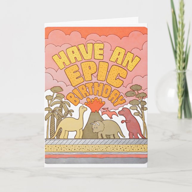 Episk Födelsedagsdinos Letterpress-kort Kort (Framsida)