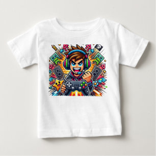 Episk Gamer Pojke Tecknad Illustration – Färgrik S T Shirt