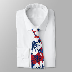 Episk Hibiskus Hawaiianskt Blommönster Tryckt på B Slips