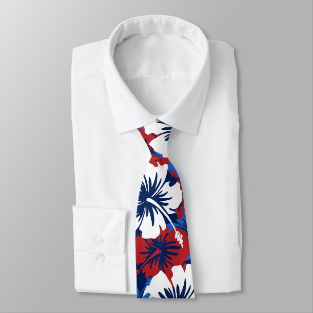 Episk Hibiskus Hawaiianskt Blommönster Tryckt på B Slips (Bunden)