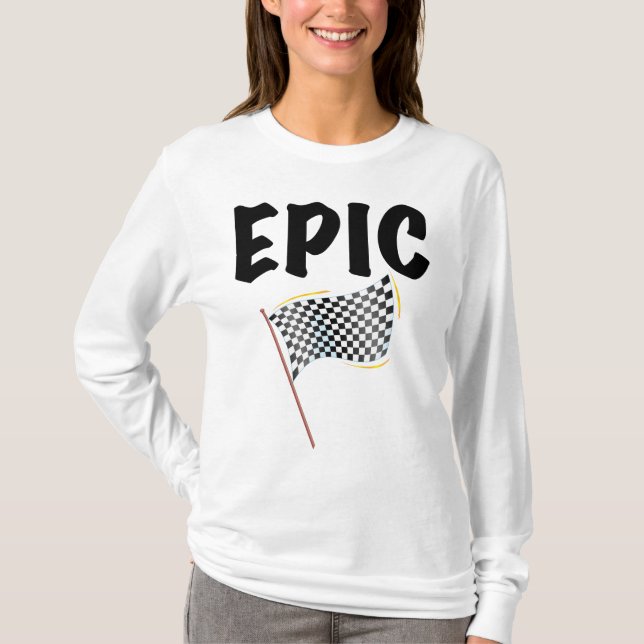 Episk Målstrecksflagga med Schackrutemönster T Shirt (Framsida)