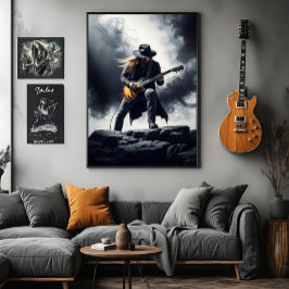 Episk Rockgitarrist Rökeffekt Canvastryck