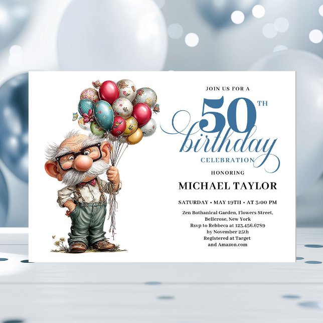 Episk Rolig Man 50-årsfirande Whimsical Partynodni Inbjudningar (Epic Funny Man 50th Bash Whimsical Party Invite)