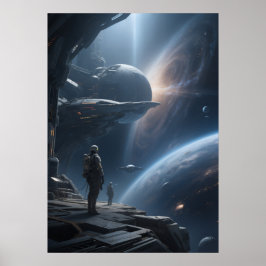 Episk rymdpromenadvy av galaxen från stjärnskepp poster
