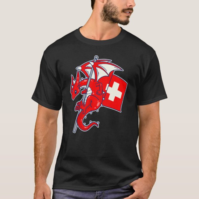 Episk Schweizisk Drak  Stolt Schweiz Flagga T Shirt (Framsida)