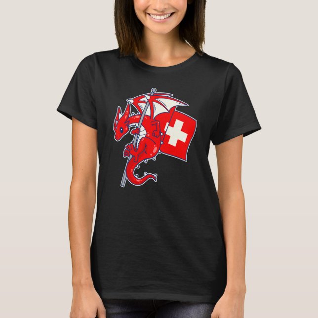 Episk Schweizisk Drak  Stolt Schweiz Flagga T Shirt (Framsida)
