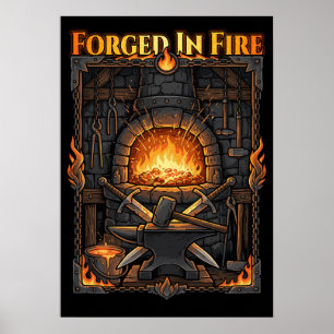 Episk smedja ässja städ & svärd fantasy konst poster