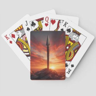 Episk spjut i en mystisk solnedgångslandskap casinokort