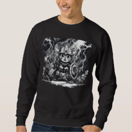 Episk Viking Katt Krigare med Yxa & Sköld Lång Ärmad Tröja