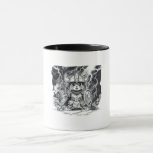Episk Viking Katt Krigare med Yxa & Sköld Mugg
