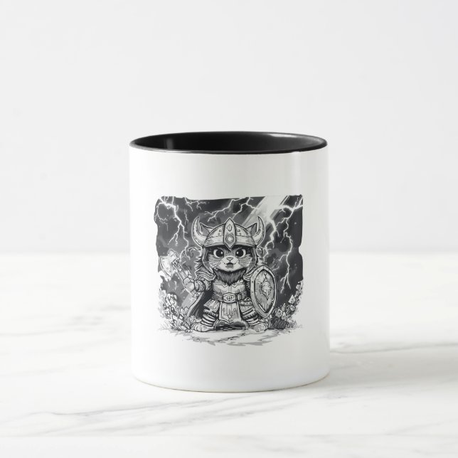 Episk Viking Katt Krigare med Yxa & Sköld Mugg (Center)