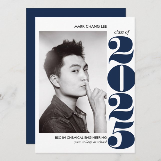 EPISKT ÅR | NAVBLÅT FOTO PÅ EXAMENSKÅREN  KORT (Fram/baksida)