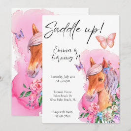 Equestrian akvarellhäst Minimal floral Inbjudningar