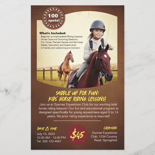 Equestrian Äventyr Kids' Lesson Horse Flyer (Framsidan)