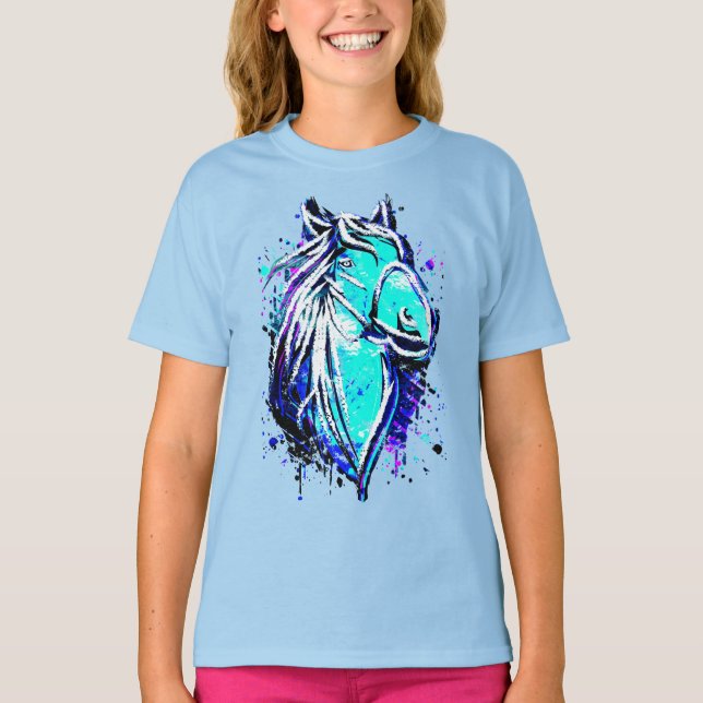 Equestrian - Blue Horse Teckning -  T Shirt (Framsida)