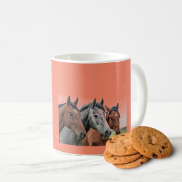 Equestrian Charm: Trio Hästhuvuden Keramik  Kaffemugg