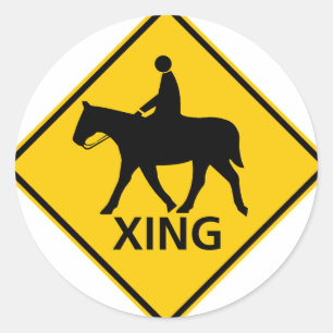 Equestrian Crossing Highway Sign Runt Klistermärke