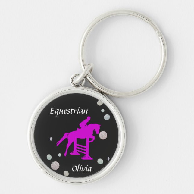 Equestrian Girls Rund Silverfärgad Nyckelring (Framsidan)