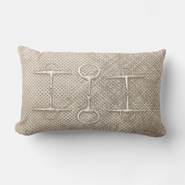 Equestrian Horse Bits Beige Nuetrals Barn Tack Lumbarkudde (Framsida)