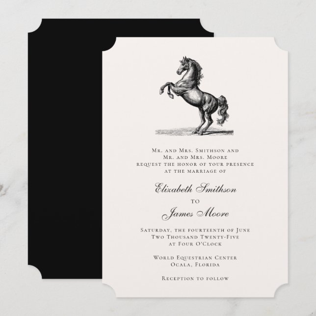 Equestrian Horse Elegant Formal Classic Wedding Inbjudningar (Fram/baksida)