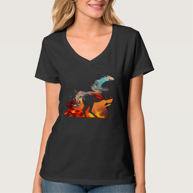 Equestrian Horse  Fire Cowgirl Western Rodeo T Shirt (Framsida)