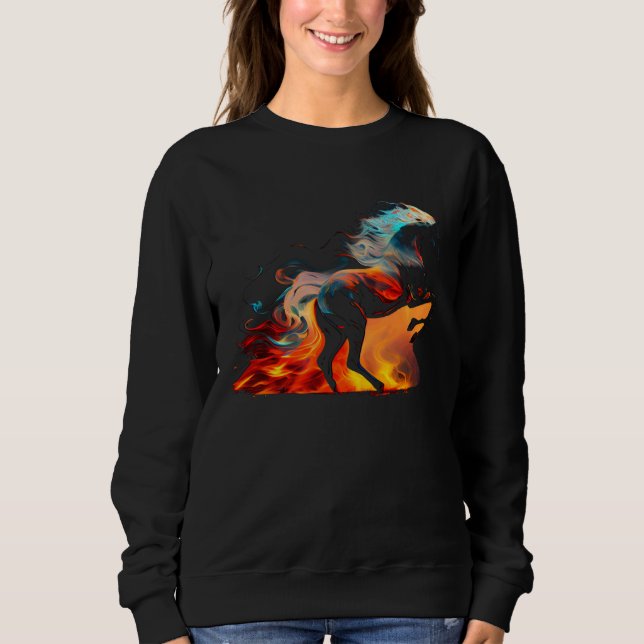 Equestrian Horse  Fire Cowgirl Western Rodeo T Shirt (Framsida)