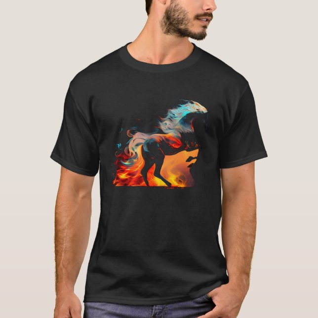Equestrian Horse  Fire Cowgirl Western Rodeo T Shirt (Framsida)