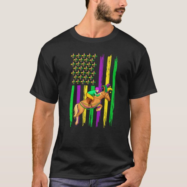 Equestrian Jester Hat Retro American Flagga Mardi  T Shirt (Framsida)