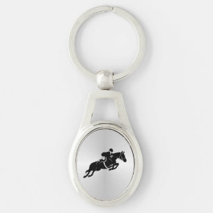 Equestrian Jumper Horse Ovalt Silverfärgad Nyckelring