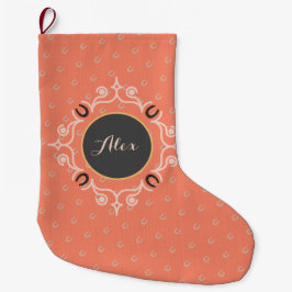 Equestrian Monogram Lucky Horseshoe Mönster Stor Julstrumpa