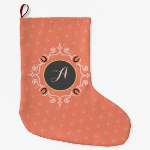 Equestrian Monogram Lucky Horseshoe Mönster Stor Julstrumpa