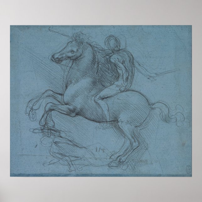 Equestrian Monument (studie) av Leonardo da Vinci Poster (Framsidan)