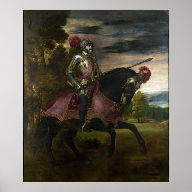Equestrian Porträtt av Charles V från Titian Poster (Framsidan)