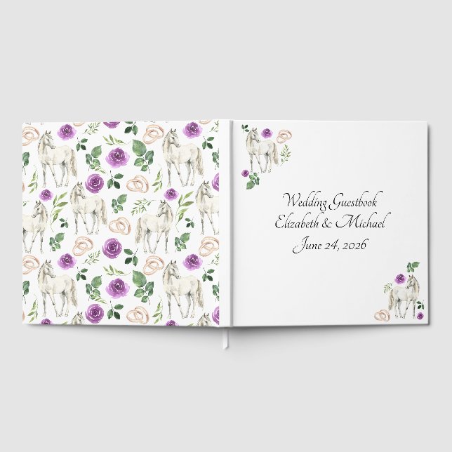Equestrian Purple Floral Wedding Guest Book Gästböcker (Full)