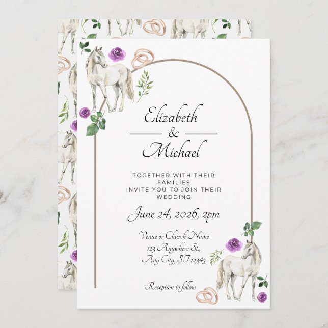 Equestrian Purple Floral Wedding Invitation  Inbjudningar (Fram/baksida)