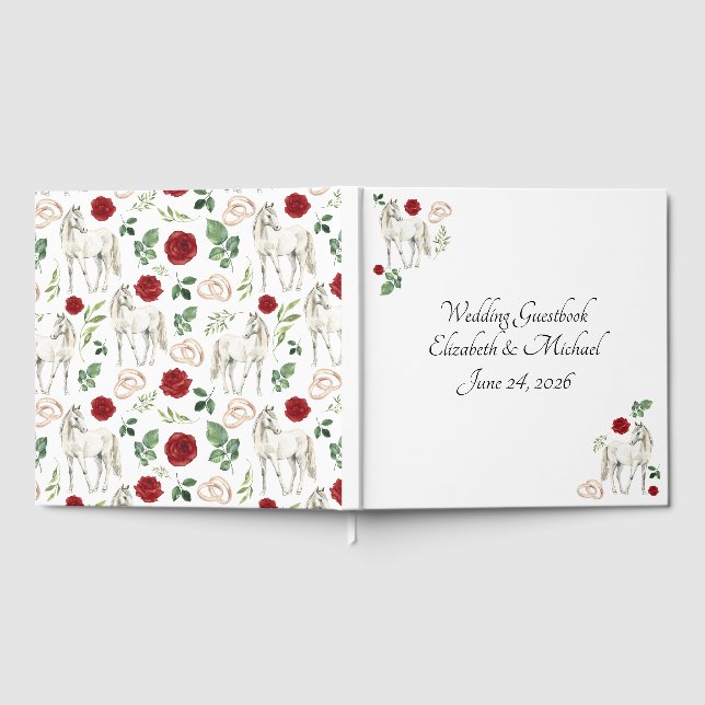 Equestrian Red Floral Rustic Wedding Gästböcker (Full)