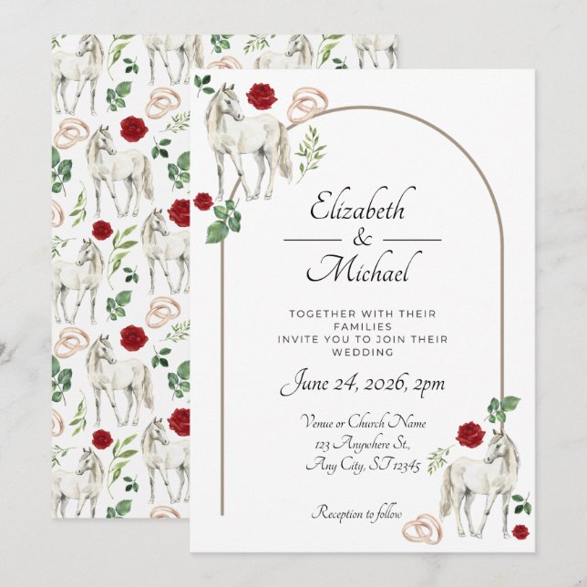 Equestrian Red Floral Rustic Wedding Inbjudningar (Fram/baksida)