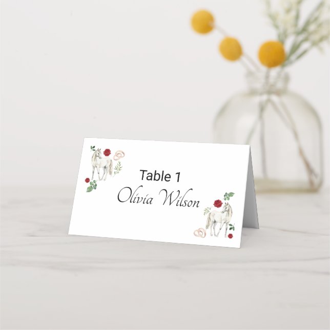 Equestrian Red Floral Wedding Place Card Placeringskort (Framsida)