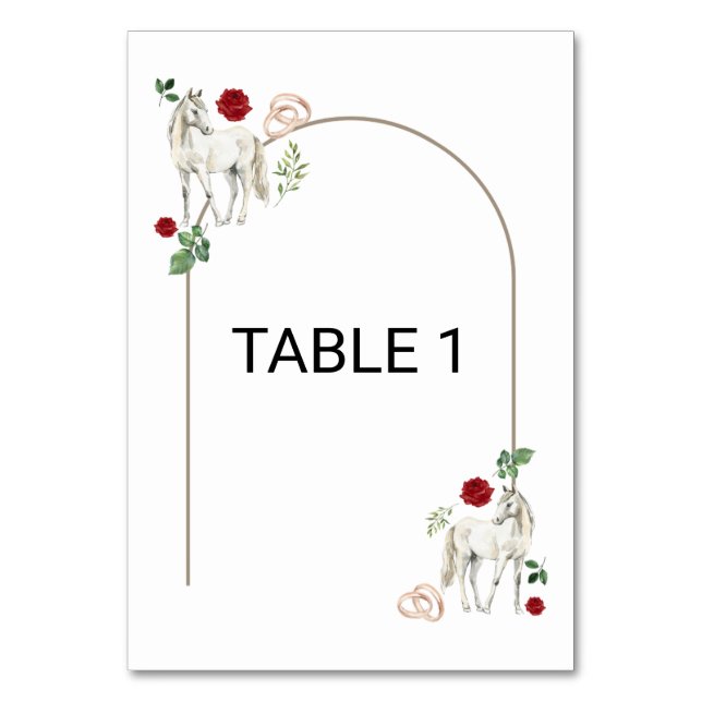 Equestrian Red Floral Wedding Table Number Card Bordsnummer (Framsidan)