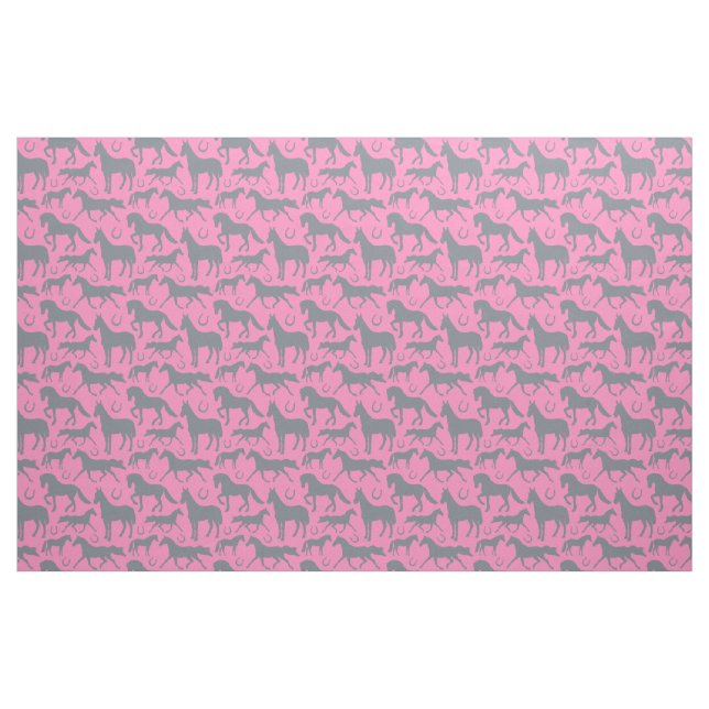 Equestrian Rosa Grått Horse Mönster Tyg (Fat Quarter)