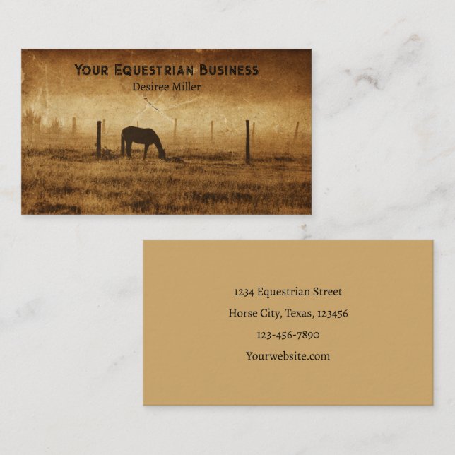 Equestrian Rustic Struktur Horse Visitkort (Fram/baksida)