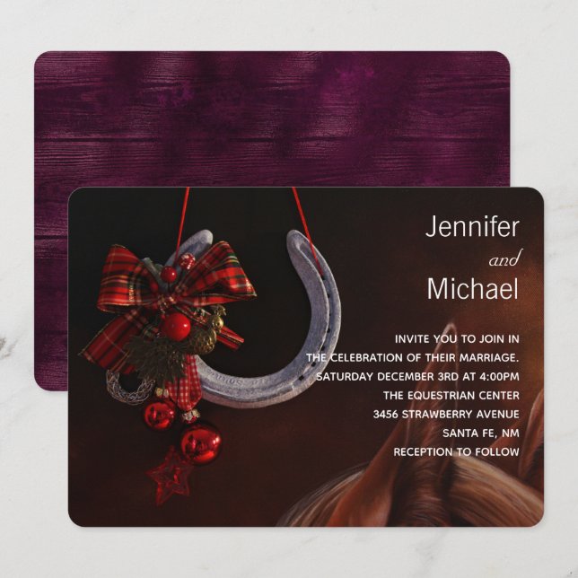 Equestrian Theme Hanging Horseshoe Bröllop Inbjudningar (Fram/baksida)