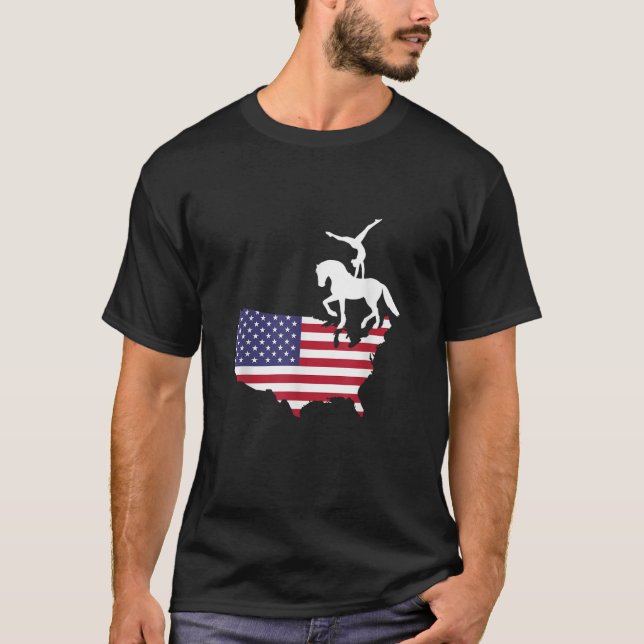 Equestrian Vaulting US Flagga T Shirt (Framsida)