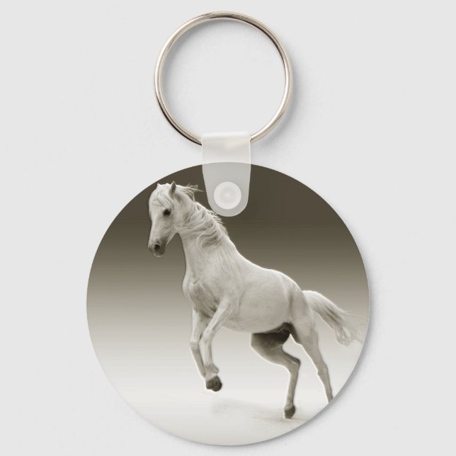 Equestrian White Mare Horse Nyckelring (Framsida)