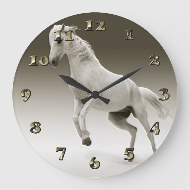 Equestrian White Mare Horse Stor Klocka (Framsida)