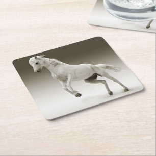 Equestrian White Mare Horse Underlägg Papper Kvadrat