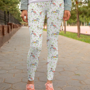 Equestrian Wildblomma Blommigt Watercolor Horses Leggings