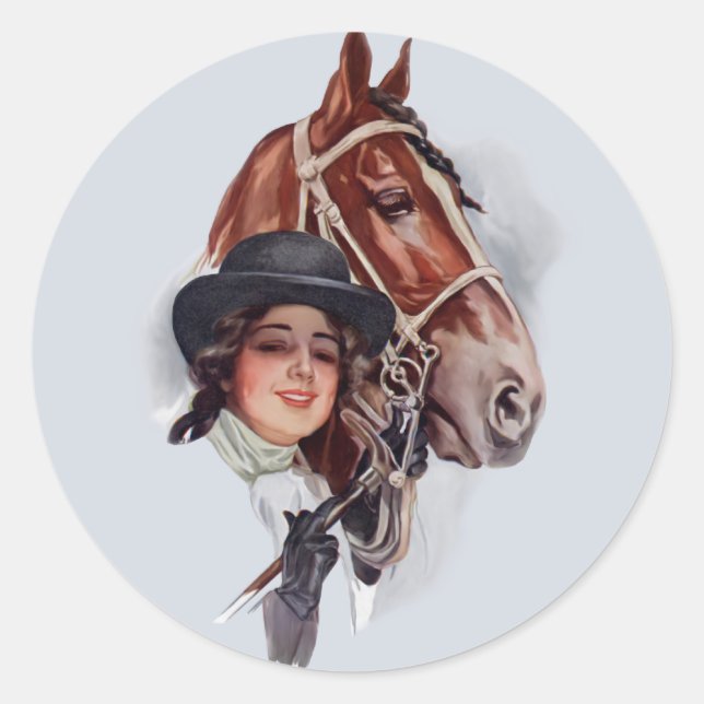 Equestrian Woman Runt Klistermärke (Framsida)
