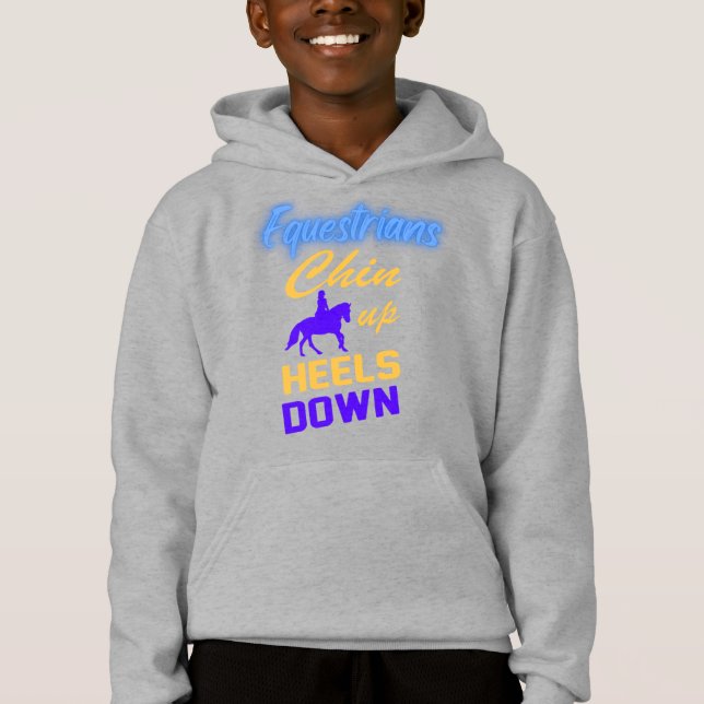 Equestrians Chin Up Heels Down i Blue Gult  T Shirt (Framsida)