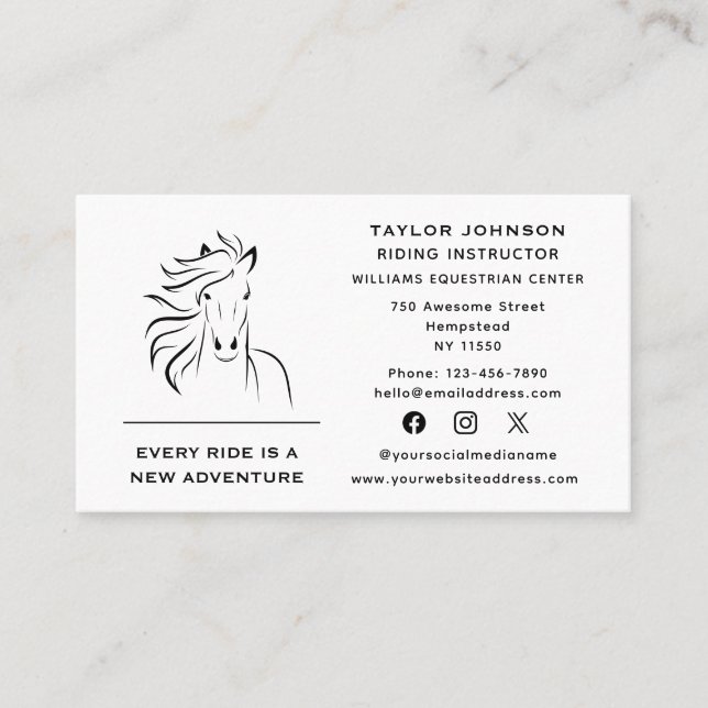 Equine Equestrian Horse Trainer Vet Social Media Visitkort (Framsida)